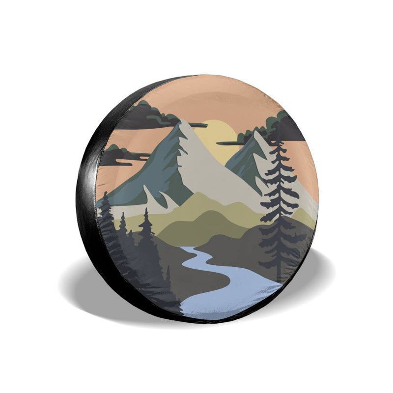 Gwomo Camper Spare Tire Cover Mountain Adventure Wheel Protectors Tyre Covers Weatherproof Wheel Covers Universal Fit for Trailer Rv SUV Truck Camper Travel Trailers 14 "" - Image 1